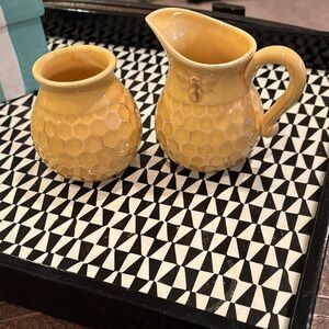 Boston International Yellow Honeycomb Ceramic Creamer & Sugar Bowl Set